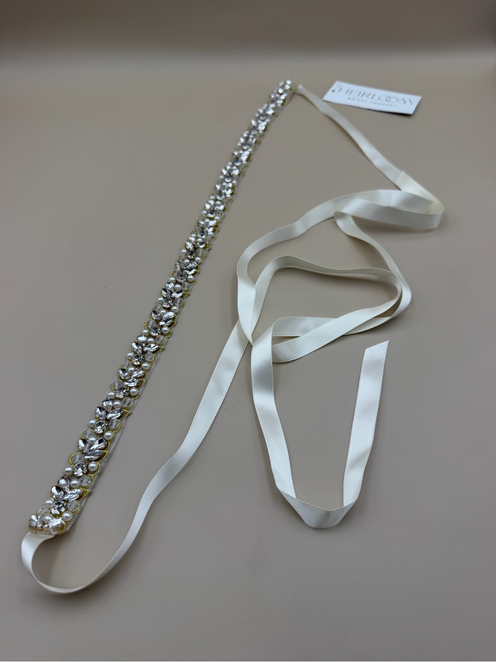 Heirloom Bridal Isla Crystal Belt B119G White Gold Wedding Sash NWT